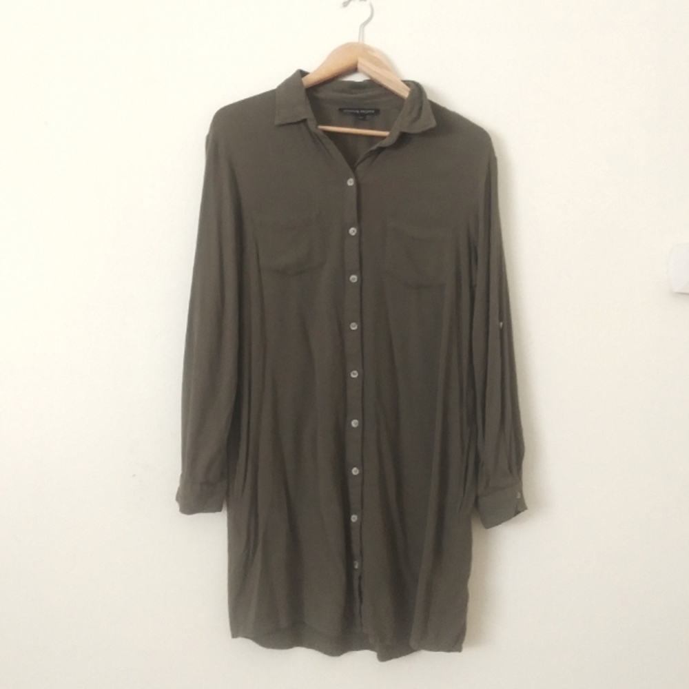 Boston Proper Shirt Dress Olive Green